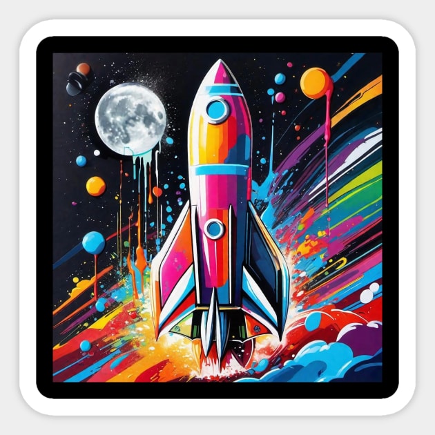 Colorful Space Rocket Liftoff Sticker by A.i. Monster Designs